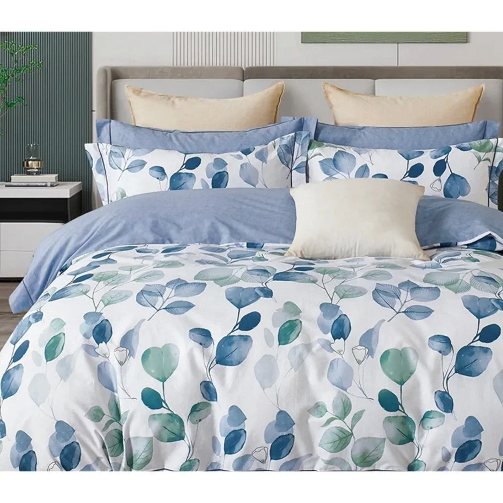 Elora Blue Canterbury Bells Floral‎ 100% Cotton Comforter Set 3 Piece King